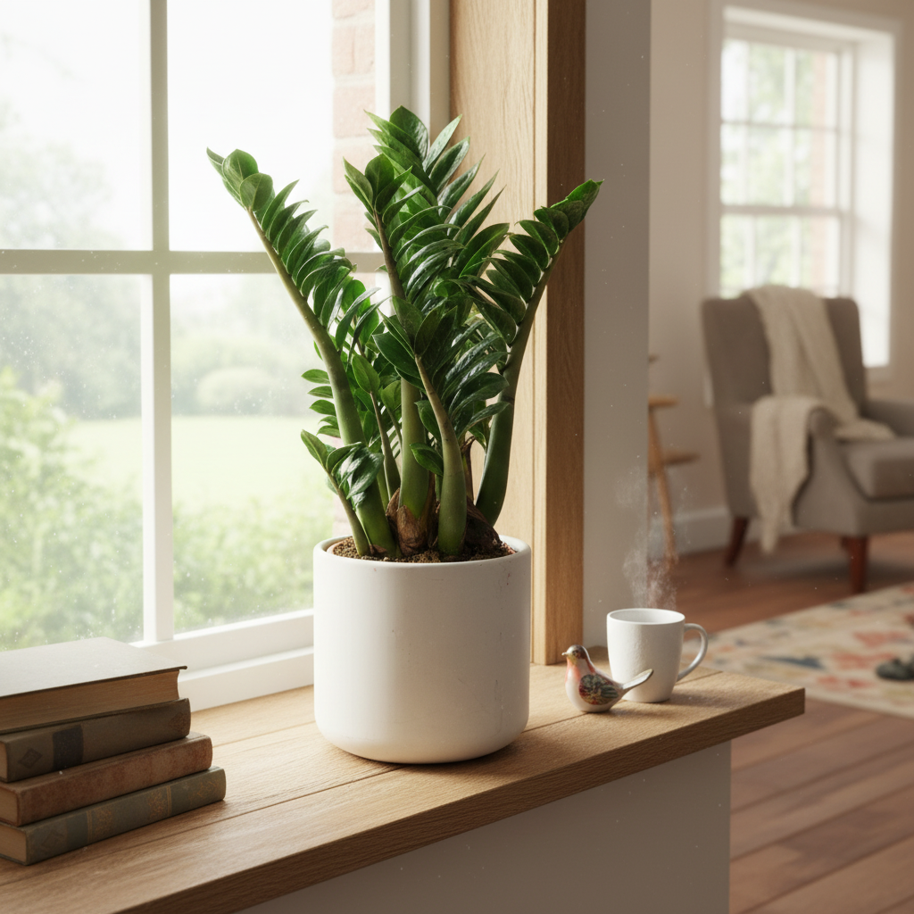 Firefly_Gemini Flash_Przedstaw tą roślinę w ciekawym domowym wydaniu stojącą przy jasnym oknie. 637048