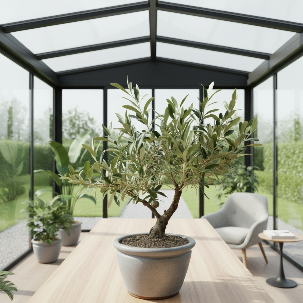 Firefly_Ta roślina ze zdjęcia ma znajdować się na nowoczesnym ogrodzie zimowym na stole. Jest 371257