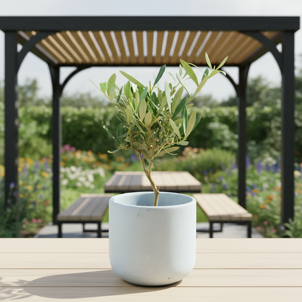 Firefly_Ta roślina ze zdjęcia ma znajdować się pod nowoczesną altanką na stole. Jest to mała 557048